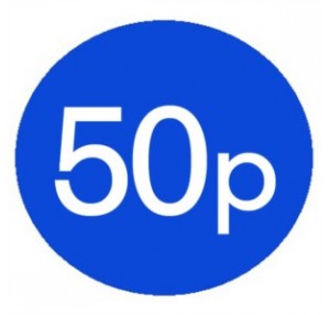 1000 Blue 50p Price Stickers - Single Roll