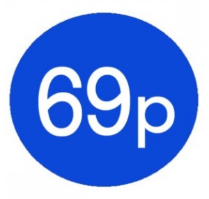 1000 Blue 69p Price Stickers - Single Roll