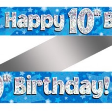 10th Birthday Blue Holographic Banner