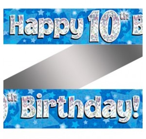 10th Birthday Blue Holographic Banner