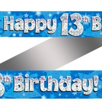 13th Birthday Blue Holographic Banner