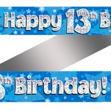 13th Birthday Blue Holographic Banner