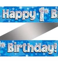 1st Birthday Blue Holographic Banner