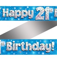 21st Birthday Blue Holographic Banner