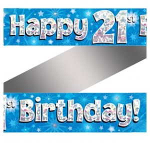 21st Birthday Blue Holographic Banner