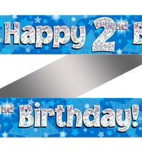 2nd Birthday Blue Holographic Banner