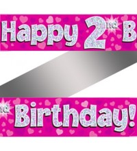 2nd Birthday Pink Holographic Banner