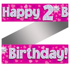 2nd Birthday Pink Holographic Banner