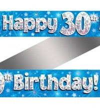 30th Birthday Blue Holographic Banner