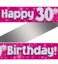 30th Birthday Pink Holographic Banner