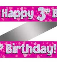 3rd Birthday Pink Holographic Banner