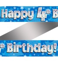4th Birthday Blue Holographic Banner