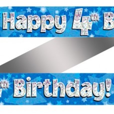 4th Birthday Blue Holographic Banner