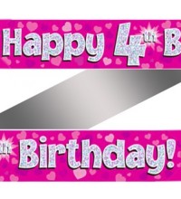 4th Birthday Pink Holographic Banner