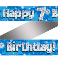 7th Birthday Blue Holographic Banner
