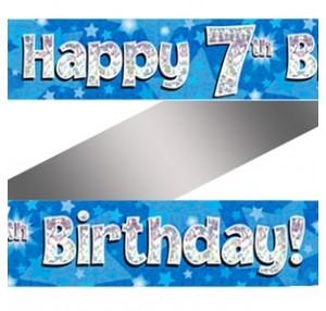 7th Birthday Blue Holographic Banner
