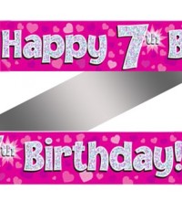 7th Birthday Pink Holographic Banner