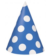 8 Decorative Dots Navy Blue Party Hats