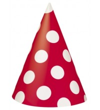 8 Decorative Dots Ruby Red Party Hats