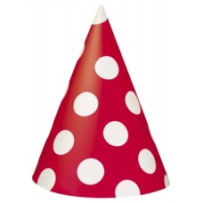 8 Decorative Dots Ruby Red Party Hats