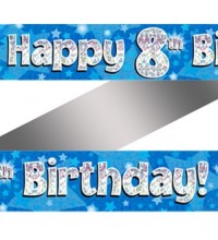 8th Birthday Blue Holographic Banner