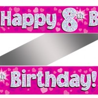 8th Birthday Pink Holographic Banner