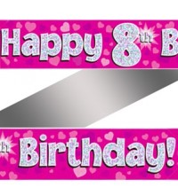 8th Birthday Pink Holographic Banner