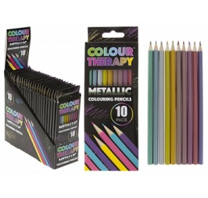 ADULT COLOUR THERAPY 10PC METTALIC PENCILS IN BOX