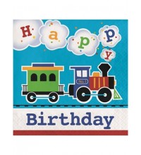 All Aboard Train Happy Birthday Luncheon Napkins 16pk