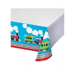 All Aboard Train Plastic Tablecover