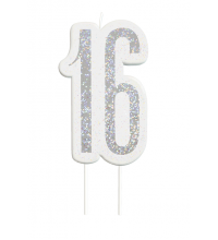 Black Glitz Silver 16th Birthday Candle