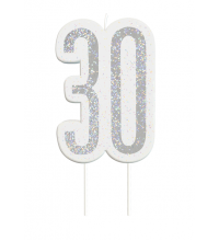 Black Glitz Silver 30th Birthday Candle