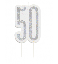 Black Glitz Silver 50th Birthday Candle