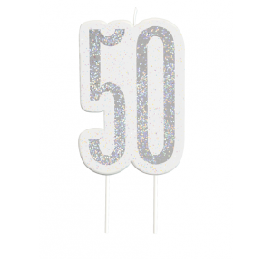 Black Glitz Silver 50th Birthday Candle