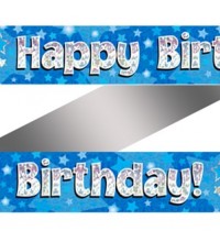 Blue Happy Birthday Holographic Banner