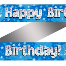 Blue Happy Birthday Holographic Banner