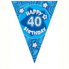 Blue Holographic 40th Birthday Flag Banner