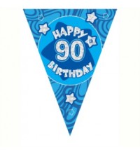 Blue Holographic 90th Birthday Flag Banner