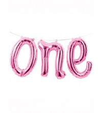 First Birthday One Foil Balloon Banner 12 inch - Pink