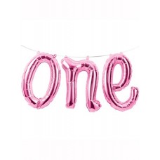 First Birthday One Foil Balloon Banner 12 inch - Pink