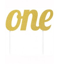 Gold Glitter First Birthday One Cake Topper