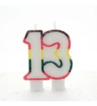Multicoloured Striped Glitter Number 13 Candle