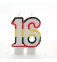 Multicoloured Striped Glitter Number 16 Candle