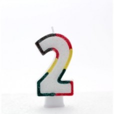 Multicoloured Striped Glitter Number 2 Candle Multicoloured Striped Glitter Number 2 Candle
