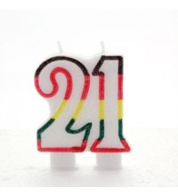 Multicoloured Striped Glitter Number 21 Candle
