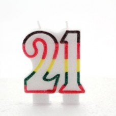 Multicoloured Striped Glitter Number 21 Candle