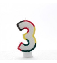 Multicoloured Striped Glitter Number 3 Candle