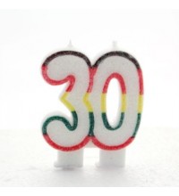Multicoloured Striped Glitter Number 30 Candle