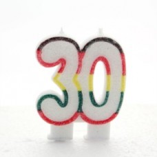 Multicoloured Striped Glitter Number 30 Candle