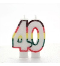 Multicoloured Striped Glitter Number 40 Candle